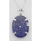Back view of Blue Lapis Filigree Diamond Pendant with Chain showing 925 sterling silver hallmark and spring ring clasp