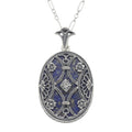 Filigree, Diamond, Lapis, sterling silver pendants, front view