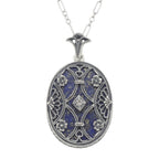 Filigree, Diamond, Lapis, sterling silver pendants, front view