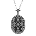 Filigree, Diamond, Black Onyx, sterling silver pendants, front view