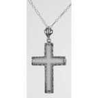 Back view of Crystal Quartz Filigree Cross with 18 Inch Chain showing 925 sterling silver hallmark and spring ring clasp