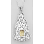 Back view of Victorian Style Golden Citrine Filigree Pendant w/ 18 Chain Sterling Silver showing 925 sterling silver hallmark