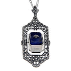 Detail view of Victorian Black Onyx or Blue Lapis Diamond Flip Pendant Sterling Silver highlighting Diamond, Black Onyx
