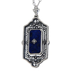 Detail view of Victorian Black Onyx or Blue Lapis Diamond Flip Pendant Sterling Silver highlighting Diamond, Black Onyx