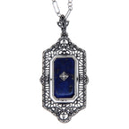 Victorian style, Diamond, Black Onyx, sterling silver pendants, front view