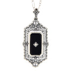 Detail view of Italian Cameo / Black Onyx Diamond Flip Pendant with Chain Sterling Silver highlighting Diamond, Black Onyx