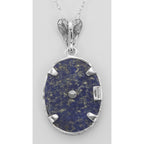 Back view of Antique Victorian Style Blue Lapis Filigree Diamond Pendant showing 925 sterling silver hallmark and spring ring