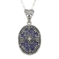 Victorian style, Diamond, Lapis, sterling silver pendants, front view