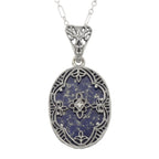 Victorian style, Diamond, Lapis, sterling silver pendants, front view