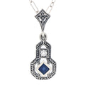 Filigree, White Topaz, Sapphire, sterling silver pendants, front view