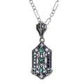 Art Deco style, White Topaz, Emerald, sterling silver pendants, front view