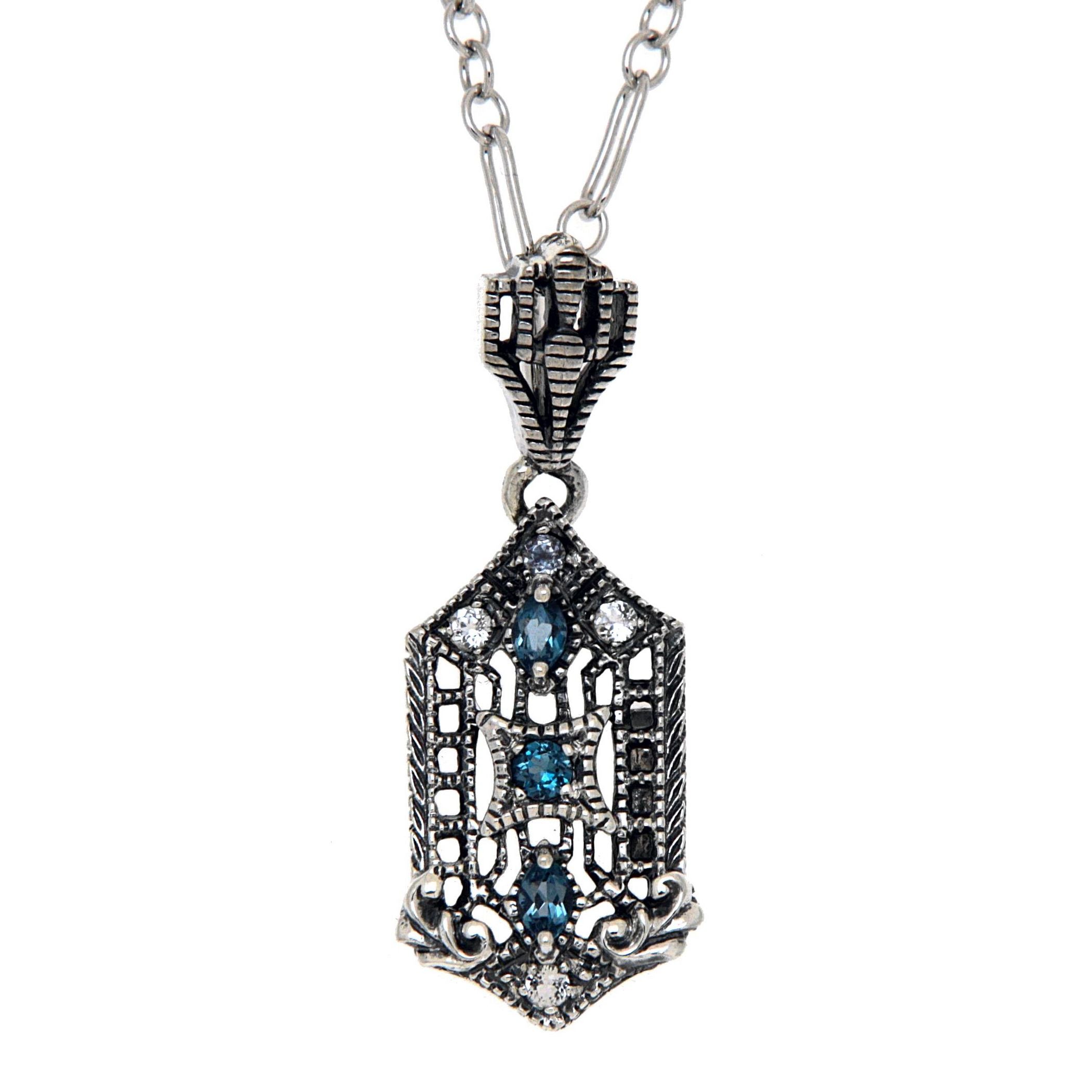 Art Deco style, White Topaz, sterling silver pendants, front view