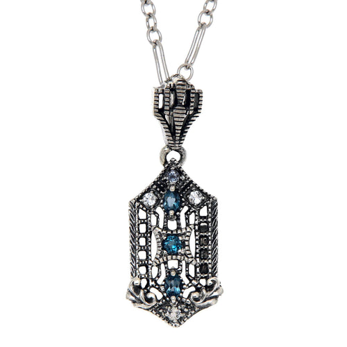 Art Deco style, White Topaz, sterling silver pendants, front view