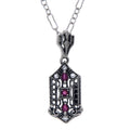 Art Deco style, White Topaz, Ruby, sterling silver pendants, front view
