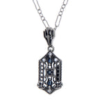 Art Deco style, White Topaz, Sapphire, sterling silver pendants, front view