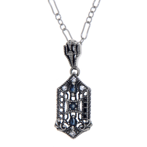 Art Deco style, White Topaz, Sapphire, sterling silver pendants, front view