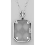 Back view of Victorian Style Camphor Glass Crystal Filigree Diamond Pendant Sterling Silver showing 925 sterling silver hallm