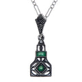 Art Deco style, White Topaz, Emerald, sterling silver pendants, front view