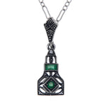 Art Deco style, White Topaz, Emerald, sterling silver pendants, front view