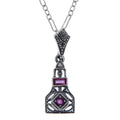 Art Deco style, White Topaz, Ruby, sterling silver pendants, front view