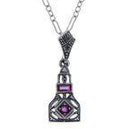 Art Deco style, White Topaz, Ruby, sterling silver pendants, front view