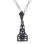 Art Deco style, White Topaz, Sapphire, sterling silver pendants, front view