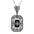 Filigree, Diamond, Camphor Glass, sterling silver pendants, front view