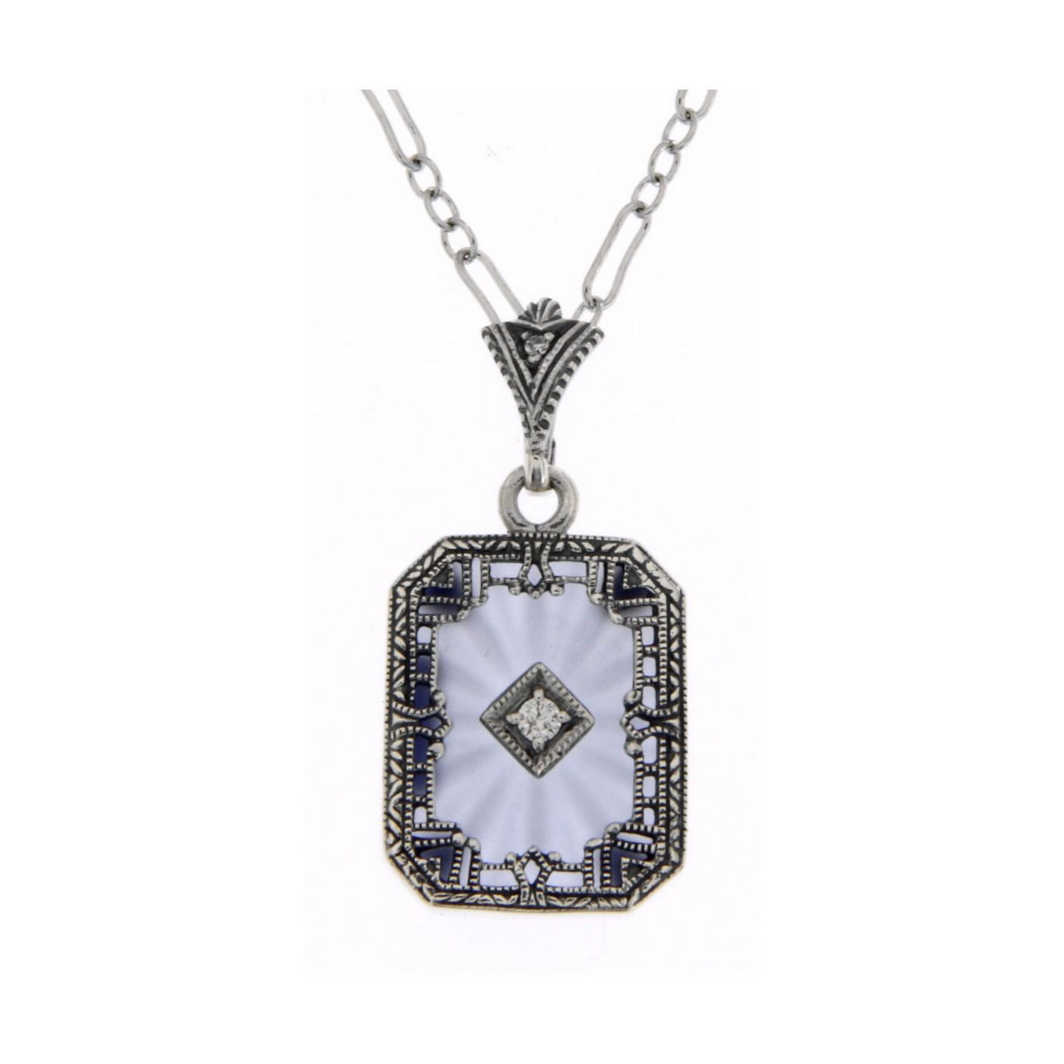 Filigree, Diamond, Crystal, sterling silver pendants, front view