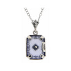 Back view of Blue Crystal - Camphor Glass - Sapphire Filigree Sterling Silver Pendant showing 925 sterling silver hallmark an