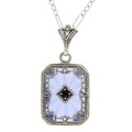 Filigree, Sapphire, Crystal, sterling silver pendants, front view
