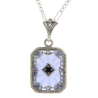 Filigree, Sapphire, Crystal, sterling silver pendants, front view