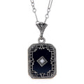 Art Deco style, White Topaz, Black Onyx, sterling silver pendants, front view