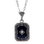 Art Deco style, White Topaz, Black Onyx, sterling silver pendants, front view