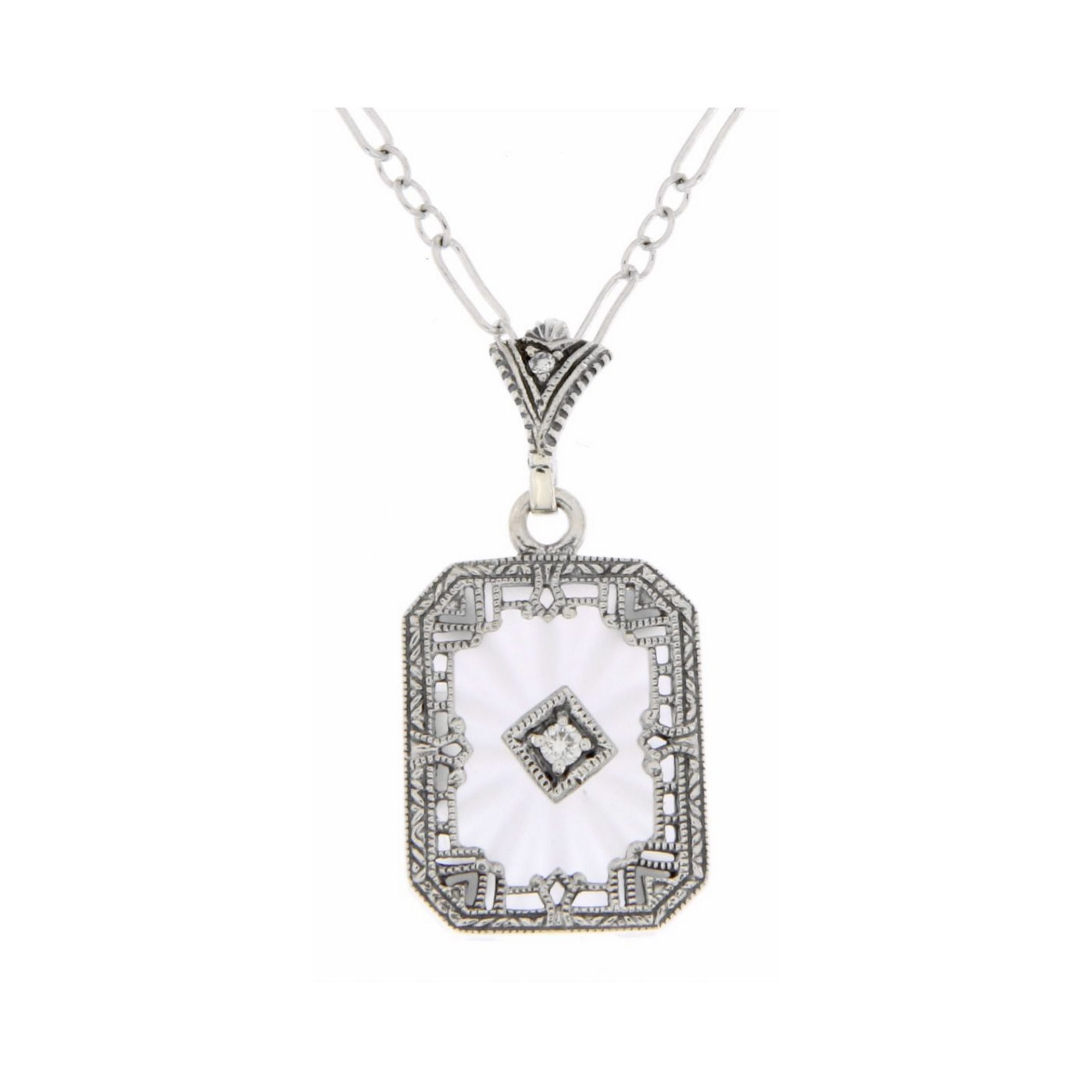 Art Deco style, Diamond, Crystal, sterling silver pendants, front view