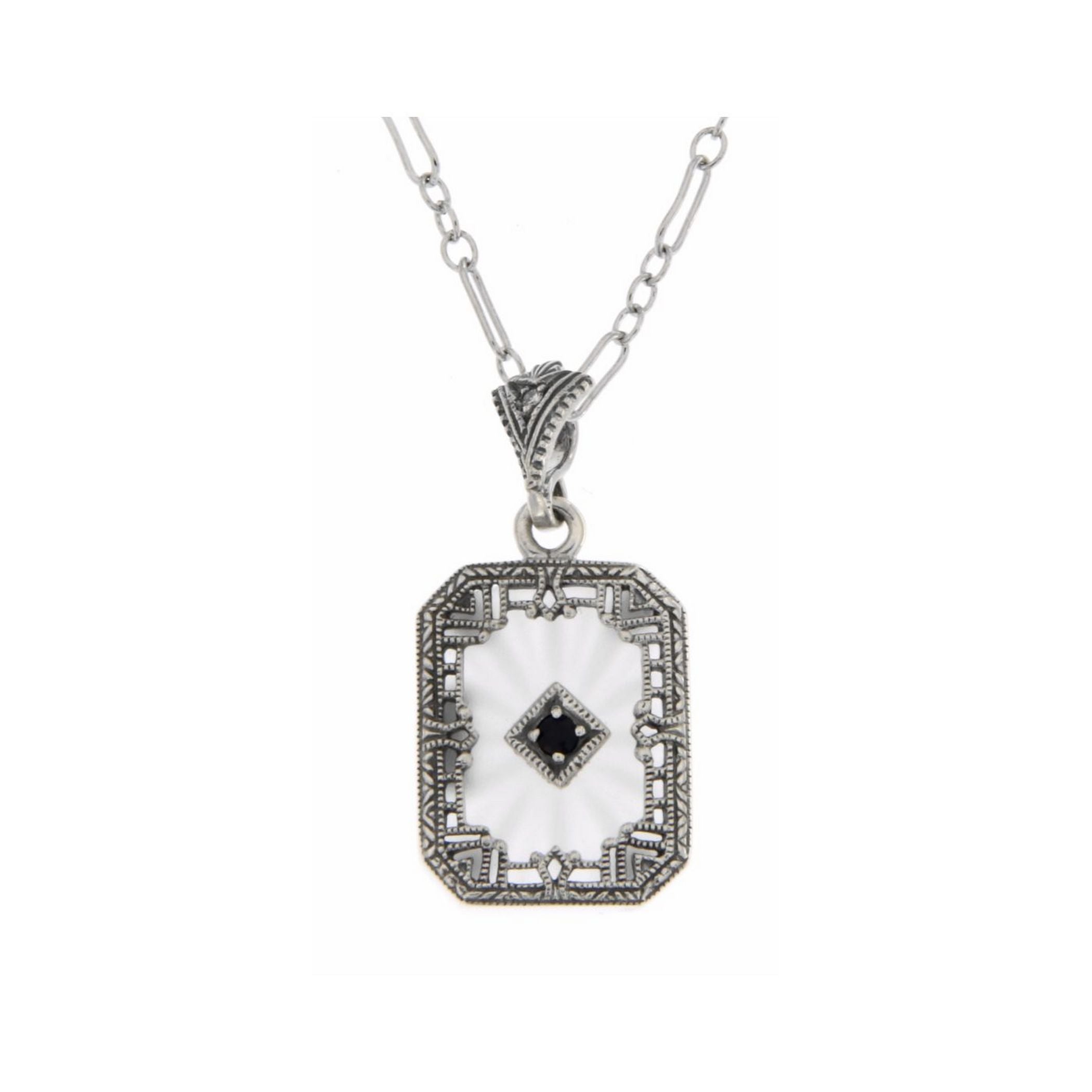 Filigree, Sapphire, Crystal, sterling silver pendants, front view