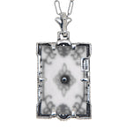 Back view of Antique Style Frosted Crystal Filigree with Diamond Pendant Sterling Silver showing 925 sterling silver hallmark