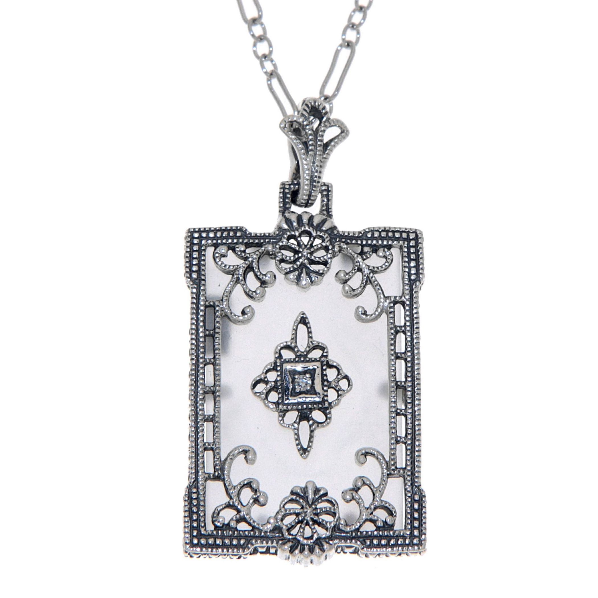 Antique style, Diamond, Crystal, sterling silver pendants, front view