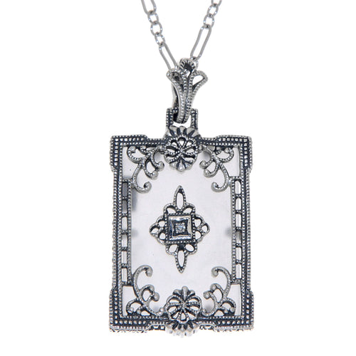 Antique style, Diamond, Crystal, sterling silver pendants, front view