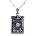 Filigree, Diamond, Lapis, sterling silver pendants, front view