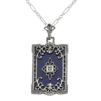 Filigree, Diamond, Lapis, sterling silver pendants, front view