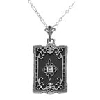 Antique style, Diamond, Onyx, sterling silver pendants, front view