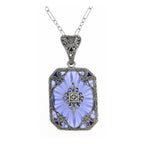 Art Deco style, Diamond, Camphor Glass, sterling silver pendants, front view