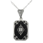 Art Deco style, Diamond, Black Onyx, sterling silver pendants, front view