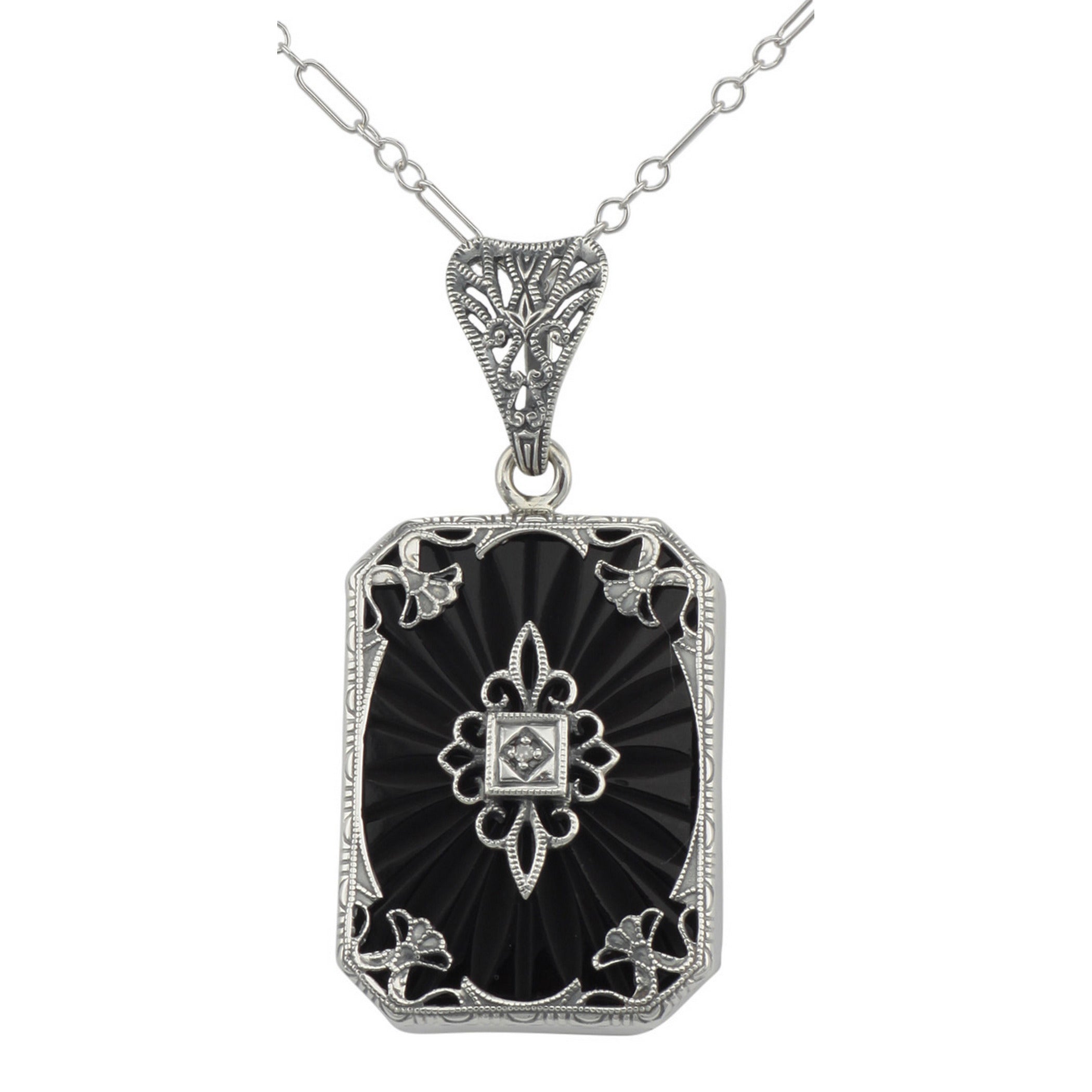 Art Deco style, Diamond, Black Onyx, sterling silver pendants, front view