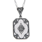 Art Deco style, Diamond, Camphor Glass, sterling silver pendants, front view