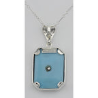 Back view of Filigree Pendant w/ turquoise sunray w/diamond showing 925 sterling silver hallmark and spring ring clasp