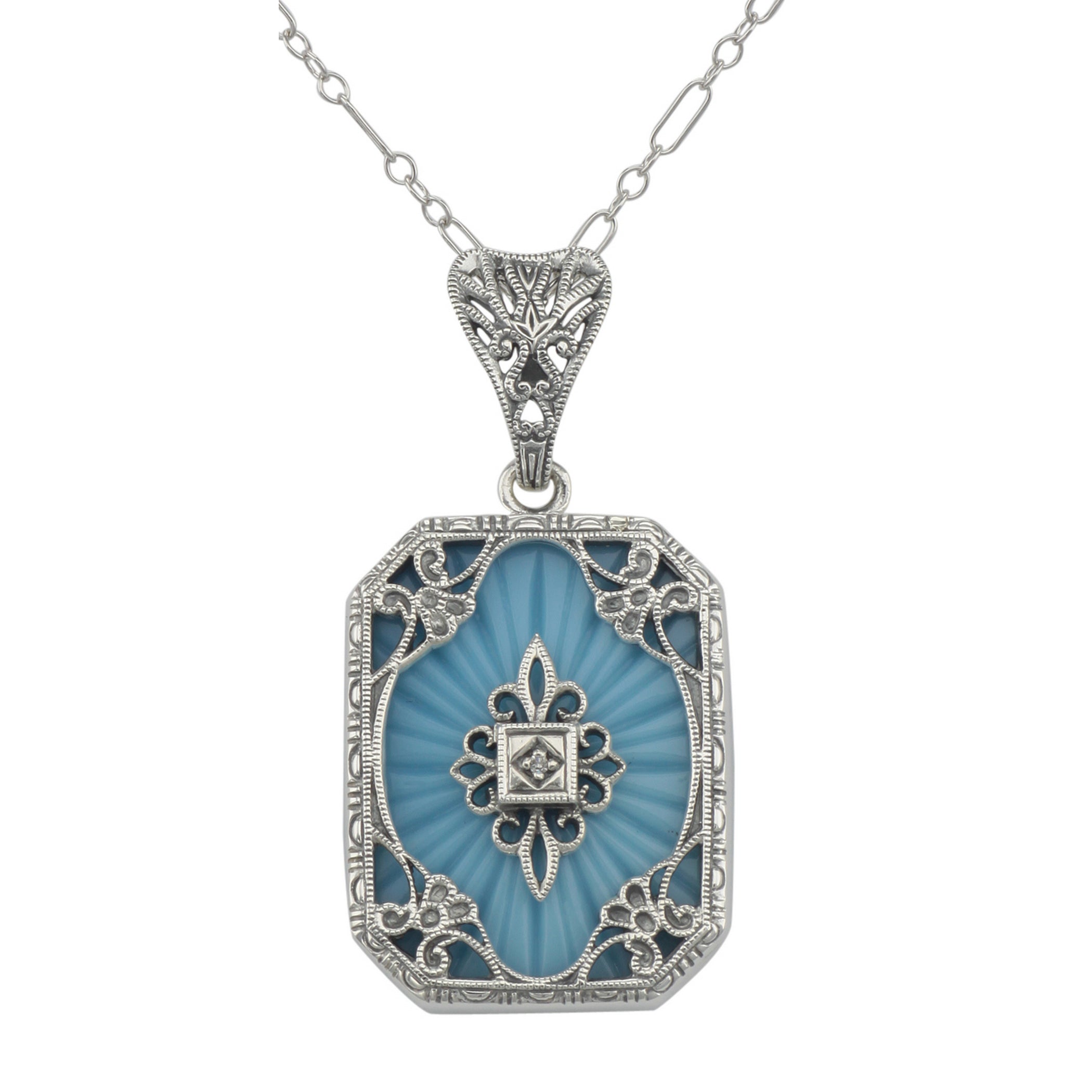 Filigree, Diamond, Turquoise, sterling silver pendants, front view