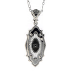 Back view of Sunray Camphor Glass and Jet Genuine Diamond Filigree Pendant Sterling Silver showing 925 sterling silver hallma