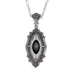 Filigree, Diamond, Camphor Glass, sterling silver pendants, front view