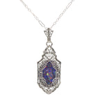 Filigree, Opal, sterling silver pendants, front view